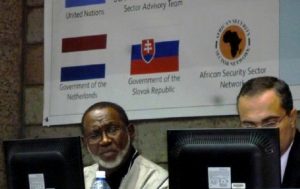 ASSN Chair Eboe Hutchful (left) at the High Level Panel on SSR in East Africa