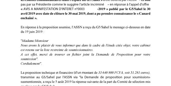 COMMUNIQUE – Réponse de l’ASSN aux propos diffamatoires tenus à l’encontre de sa Présidente par le site Confidentiel Afrique